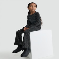 F&F Girls 2-Piece Ribbed Glitter Top and Flared Legging Set in Black