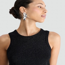 F&F Metallic Ribbed Crew Neck Racer Vest in Black