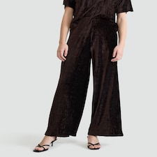 F&F Velvet Textured Wide Leg Co-Ord Trousers in Brown
