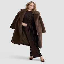 F&F Velvet Textured Wide Leg Co-Ord Trousers in Brown thumbnail 2