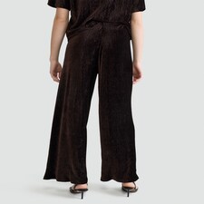 F&F Velvet Textured Wide Leg Co-Ord Trousers in Brown thumbnail 3