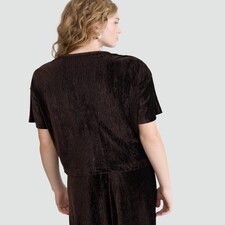 F&F Velvet Textured Short Sleeved Co-ord Top in Brown thumbnail 2
