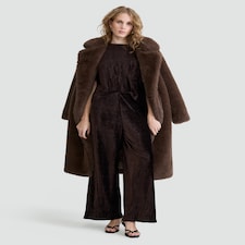 F&F Velvet Textured Short Sleeved Co-ord Top in Brown thumbnail 3