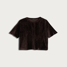 F&F Velvet Textured Short Sleeved Co-ord Top in Brown thumbnail 4