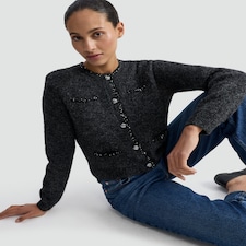 F&F Diamanté Embellished Button Up Cardigan with Wool in Grey