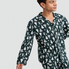F&F Christmas Tree Print Matching Family Christmas Button Up Pyjamas in Green thumbnail 2