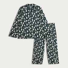 F&F Christmas Tree Print Matching Family Christmas Button Up Pyjamas in Green thumbnail 4