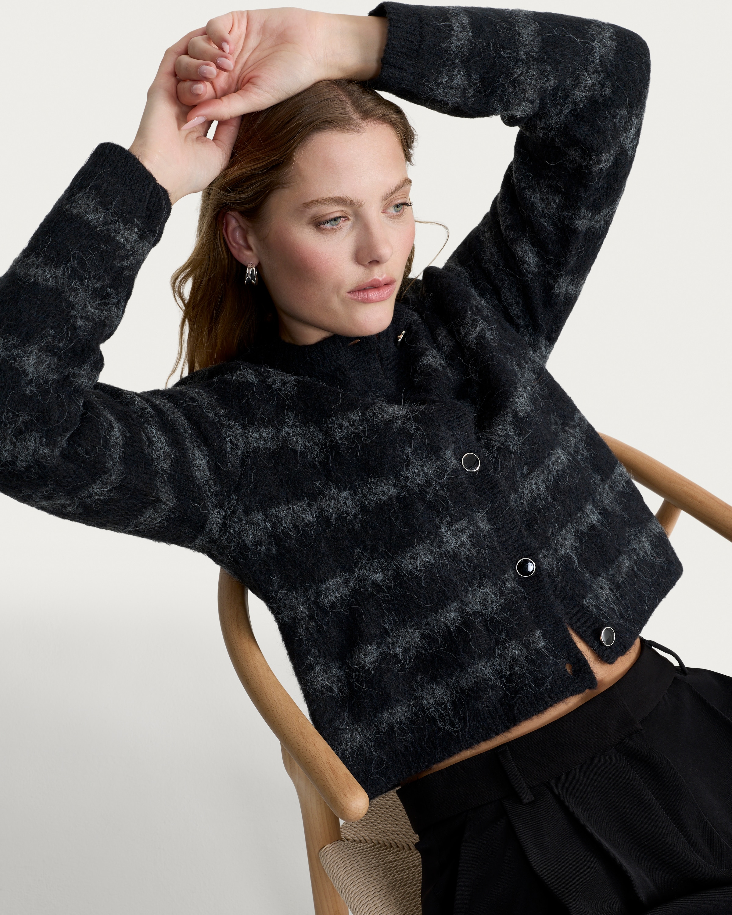 F&F Textured Check Print Button Up Cardigan in Multi Black