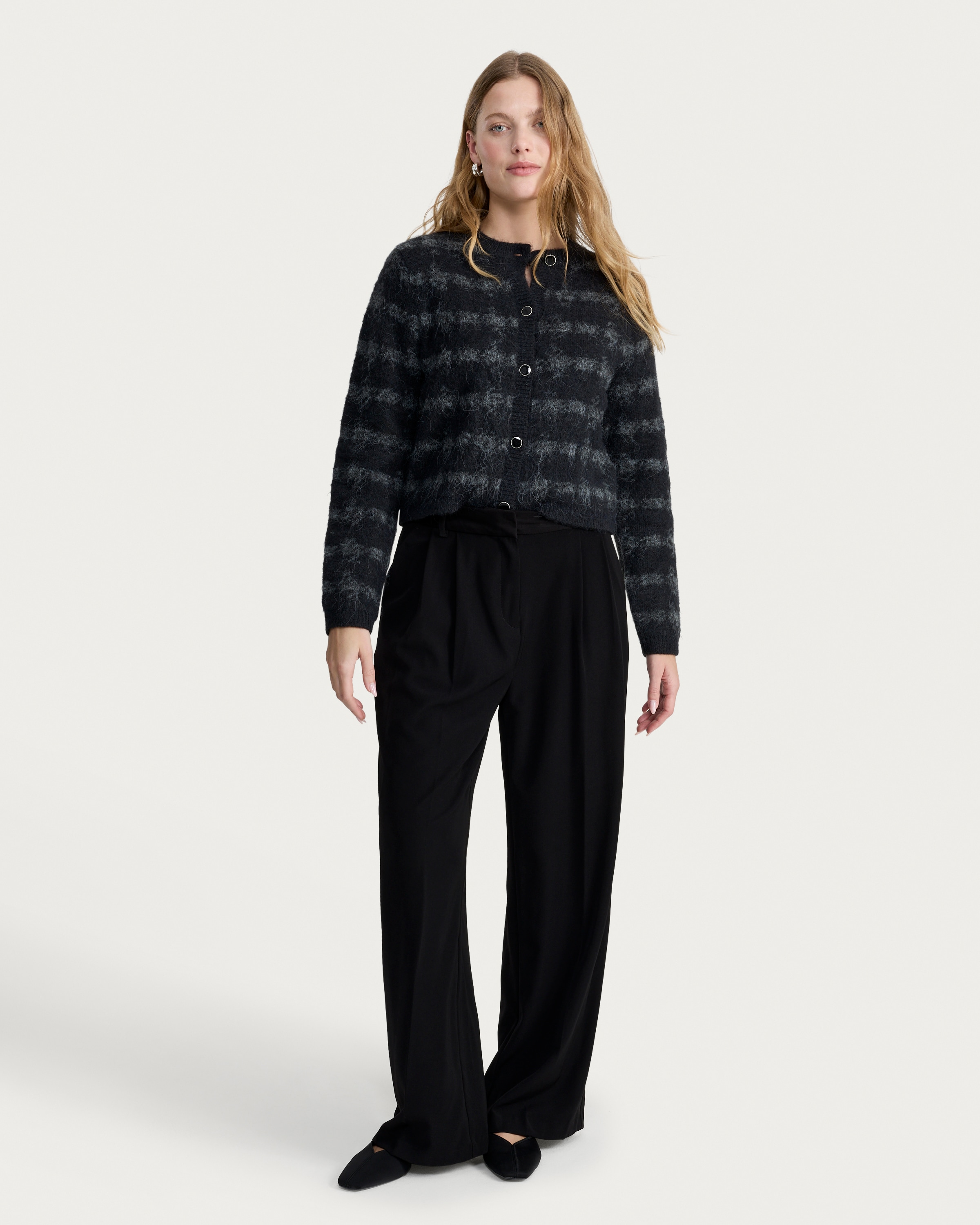 F&F Textured Check Print Button Up Cardigan in Multi Black thumbnail 2
