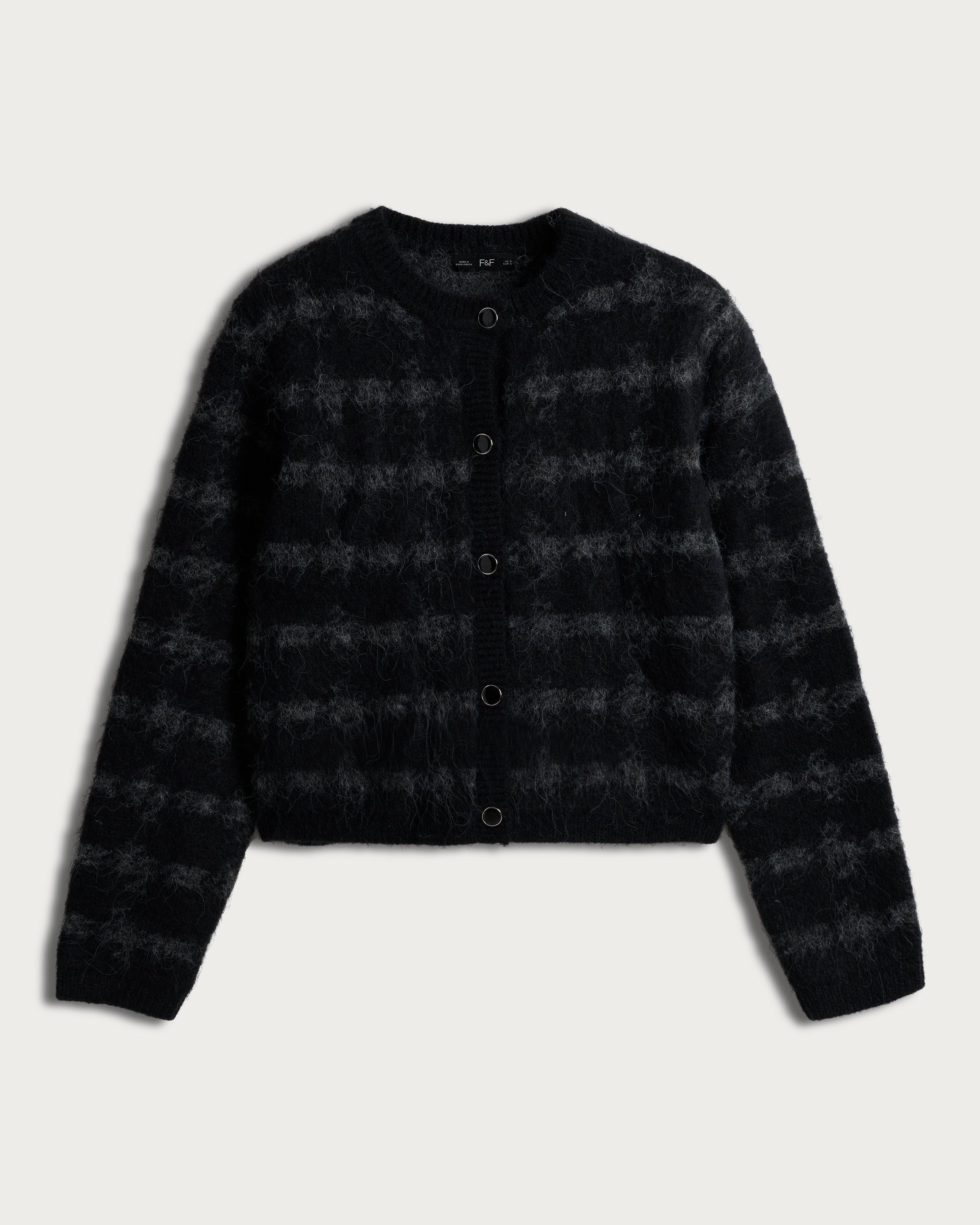 F&F Textured Check Print Button Up Cardigan in Multi Black thumbnail 4
