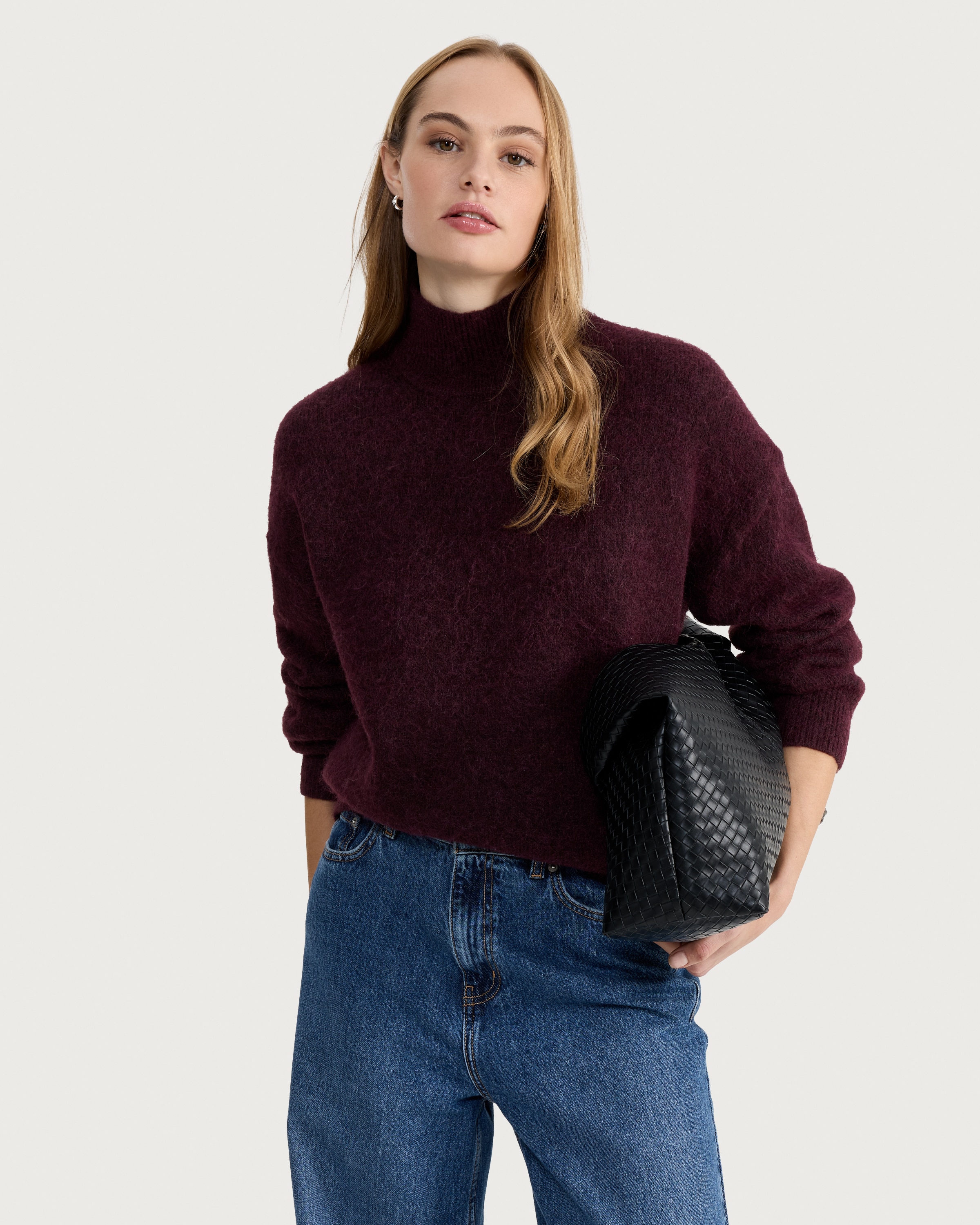 F&F Knitted Turtle Neck Jumper in Burgundy thumbnail 2