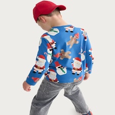 F&F Boys Pure Cotton Christmas Printed T-Shirt in Blue thumbnail 3