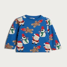 F&F Boys Pure Cotton Christmas Printed T-Shirt in Blue thumbnail 4