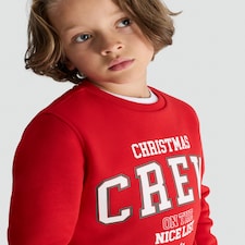 F&F Boys Cotton Rich Christmas Crew Sweatshirt in Red thumbnail 2