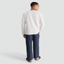 F&F Cotton Rich Long Sleeved Top and Check Bottoms Pyjama Set in Multi thumbnail 3