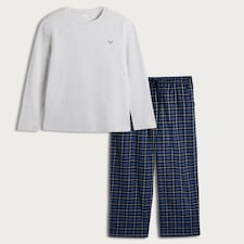 F&F Cotton Rich Long Sleeved Top and Check Bottoms Pyjama Set in Multi thumbnail 4