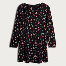F&F Christmas Print Long Sleeved Mini Dress in Multi Black thumbnail 4
