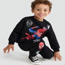 Marvel Spider-Man 2-Piece Cotton Rich Sweatshirt and Joggers Set in Black thumbnail 2