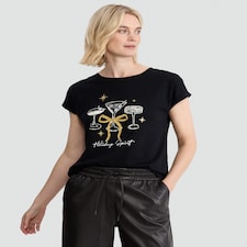 F&F Pure Cotton Holiday Spirit Cocktail Print T-Shirt in Black