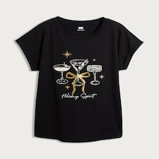 F&F Pure Cotton Holiday Spirit Cocktail Print T-Shirt in Black thumbnail 4