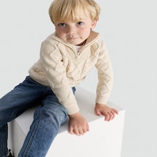 F&F Boys 2-Piece Cable Knit Jumper and Jeans Set in Cream