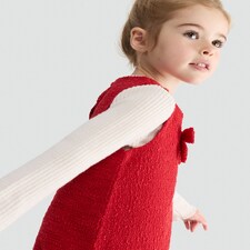 F&F Girls Textured Bow Accent Sleeveless Dress in Red thumbnail 2