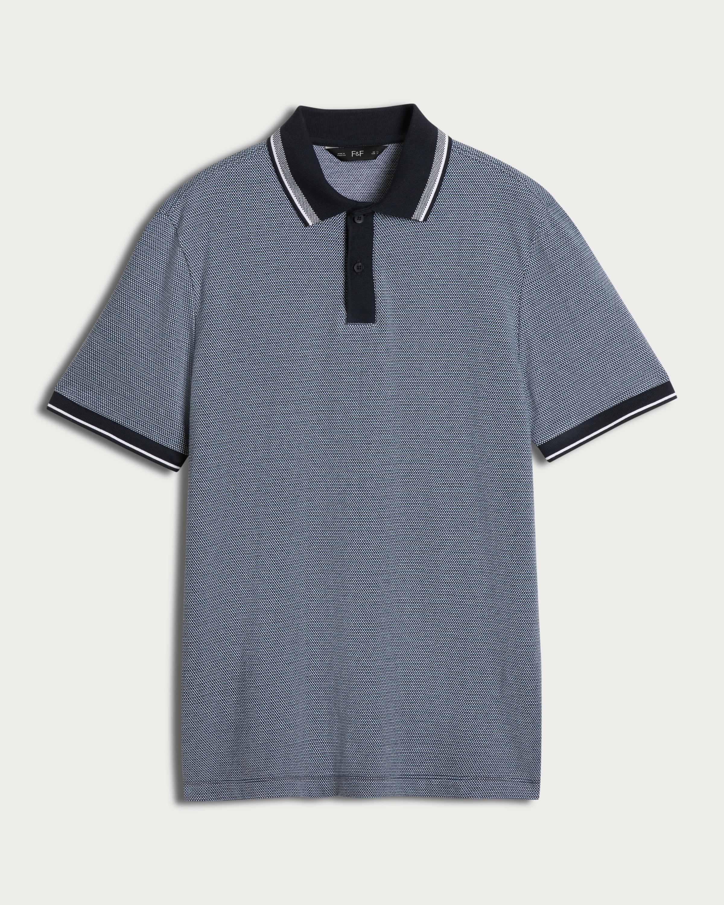 The F&F Edit Pure Cotton Textured Geometric Print Short Sleeved Polo Shirt in Navy thumbnail 4