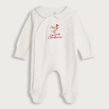 F&F Baby Cotton Rich My First Christmas Slogan Sleepsuit in White