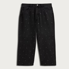 F&F Pure Cotton Diamanté Embellished Wide Leg Jeans in Black thumbnail 4