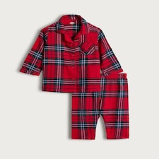 F&F Baby Cotton Blend Tartan Shirt and Trousers Pyjamas in Red