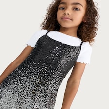 F&F Girls Sequin Dress and Cotton Rich T-Shirt Set in Silver