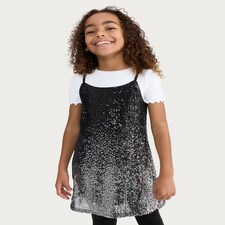 F&F Girls Sequin Dress and Cotton Rich T-Shirt Set in Silver thumbnail 2