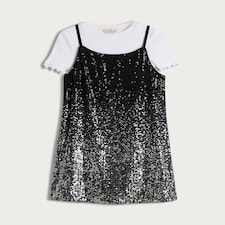 F&F Girls Sequin Dress and Cotton Rich T-Shirt Set in Silver thumbnail 4