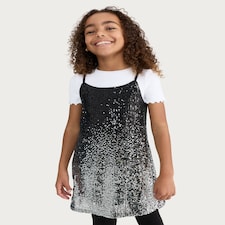 F&F Girls Sequin Dress and Cotton Rich T-Shirt Set in Silver thumbnail 2