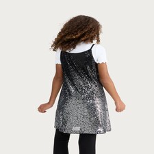 F&F Girls Sequin Dress and Cotton Rich T-Shirt Set in Silver thumbnail 3
