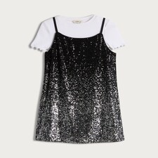 F&F Girls Sequin Dress and Cotton Rich T-Shirt Set in Silver thumbnail 4
