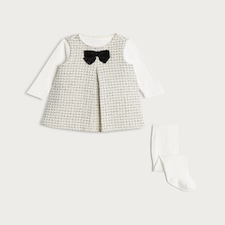 F&F x Samantha Faiers 3-Piece Tweed Dress, Bodysuit and Tights Set in Grey Marl