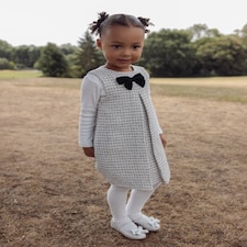 F&F x Samantha Faiers 3-Piece Tweed Dress, Bodysuit and Tights Set in Grey Marl thumbnail 2