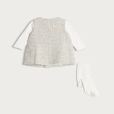 F&F x Samantha Faiers 3-Piece Tweed Dress, Bodysuit and Tights Set in Grey Marl thumbnail 3