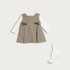 F&F x Samantha Faiers 3-Piece Cotton Rich Dress, Bodysuit and Tights Set in White