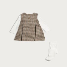 F&F x Samantha Faiers 3-Piece Cotton Rich Dress, Bodysuit and Tights Set in White thumbnail 2