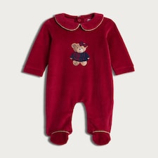 F&F Baby Velour Teddy Bear Sleepsuit in Red thumbnail 2