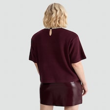 F&F Embellished Neck Top in Burgundy thumbnail 3