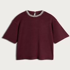 F&F Embellished Neck Top in Burgundy thumbnail 4