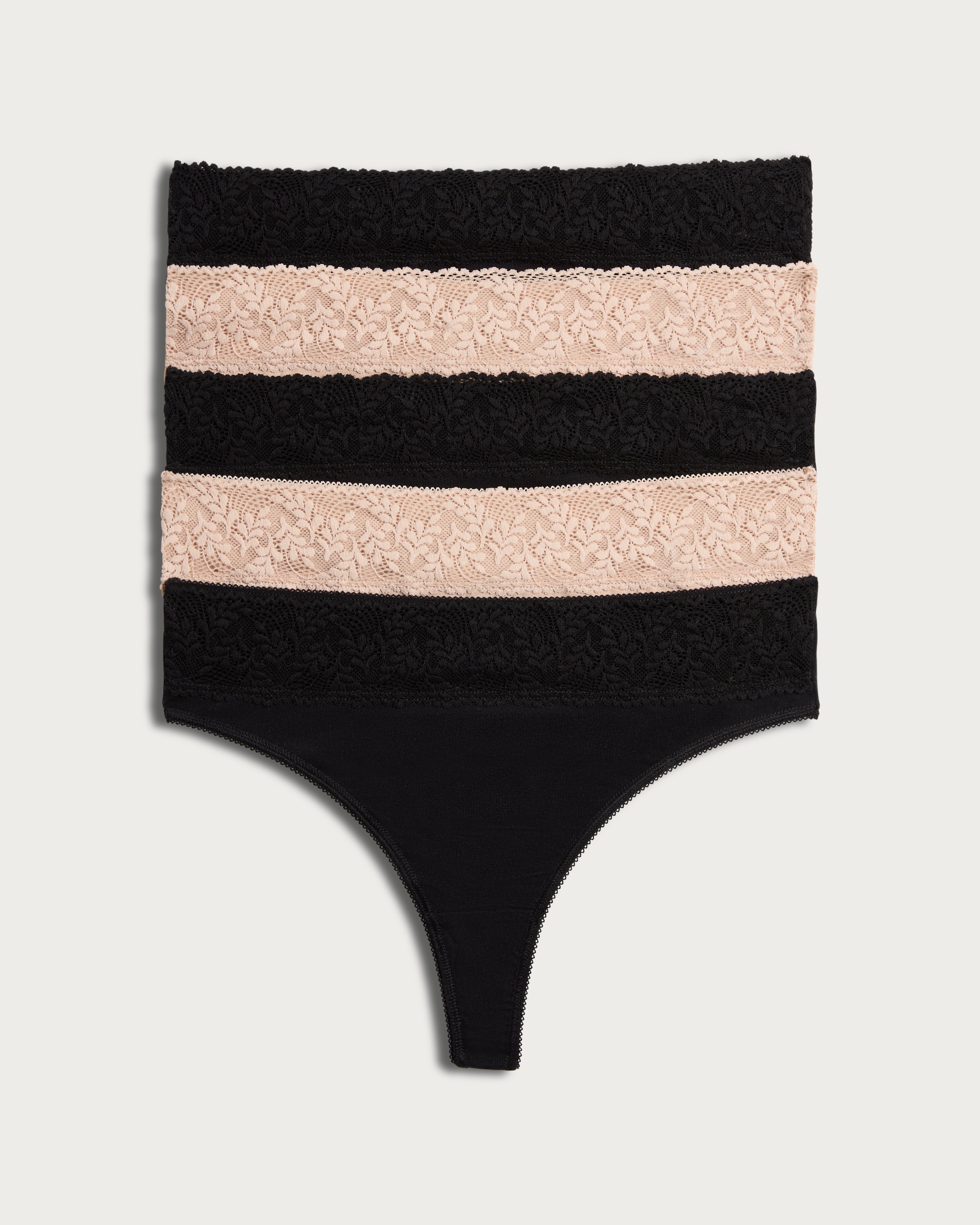 F&F 5-Pack Cotton Rich Lace Trim Thongs in Nude thumbnail 4