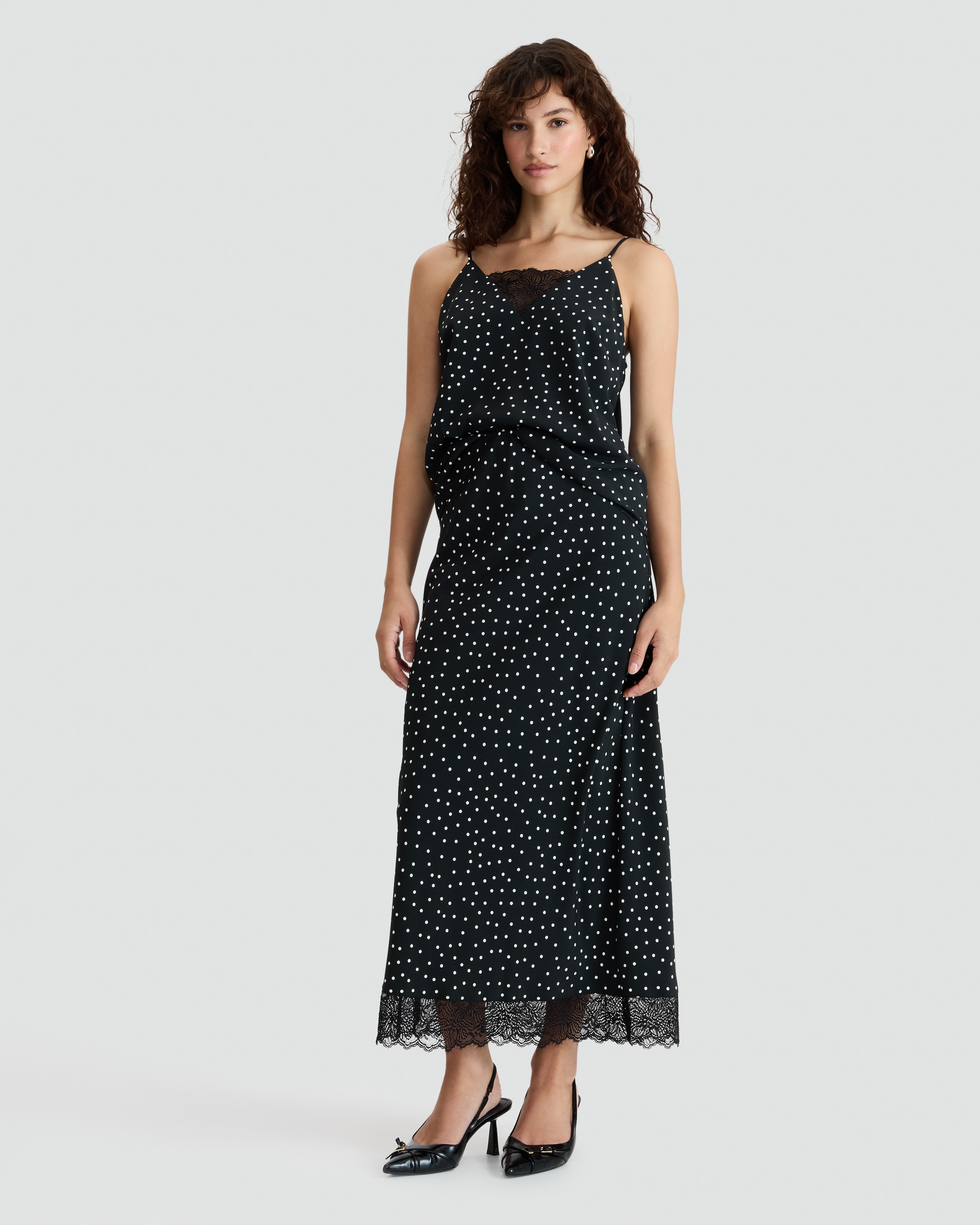 F&F Polka Dot Lace Trim Cami in Multi Black thumbnail 3