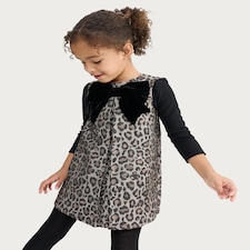 F&F Girls Leopard Print Bow Accent Sleeveless Dress in Multi Brown