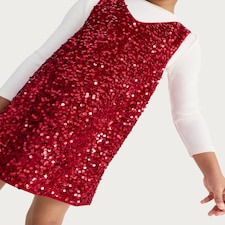 F&F Girls 2-Piece Sequin Embellished Dress and Long Sleeved Top Set in Red thumbnail 2