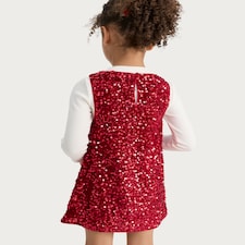 F&F Girls 2-Piece Sequin Embellished Dress and Long Sleeved Top Set in Red thumbnail 3