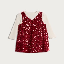 F&F Girls 2-Piece Sequin Embellished Dress and Long Sleeved Top Set in Red thumbnail 4